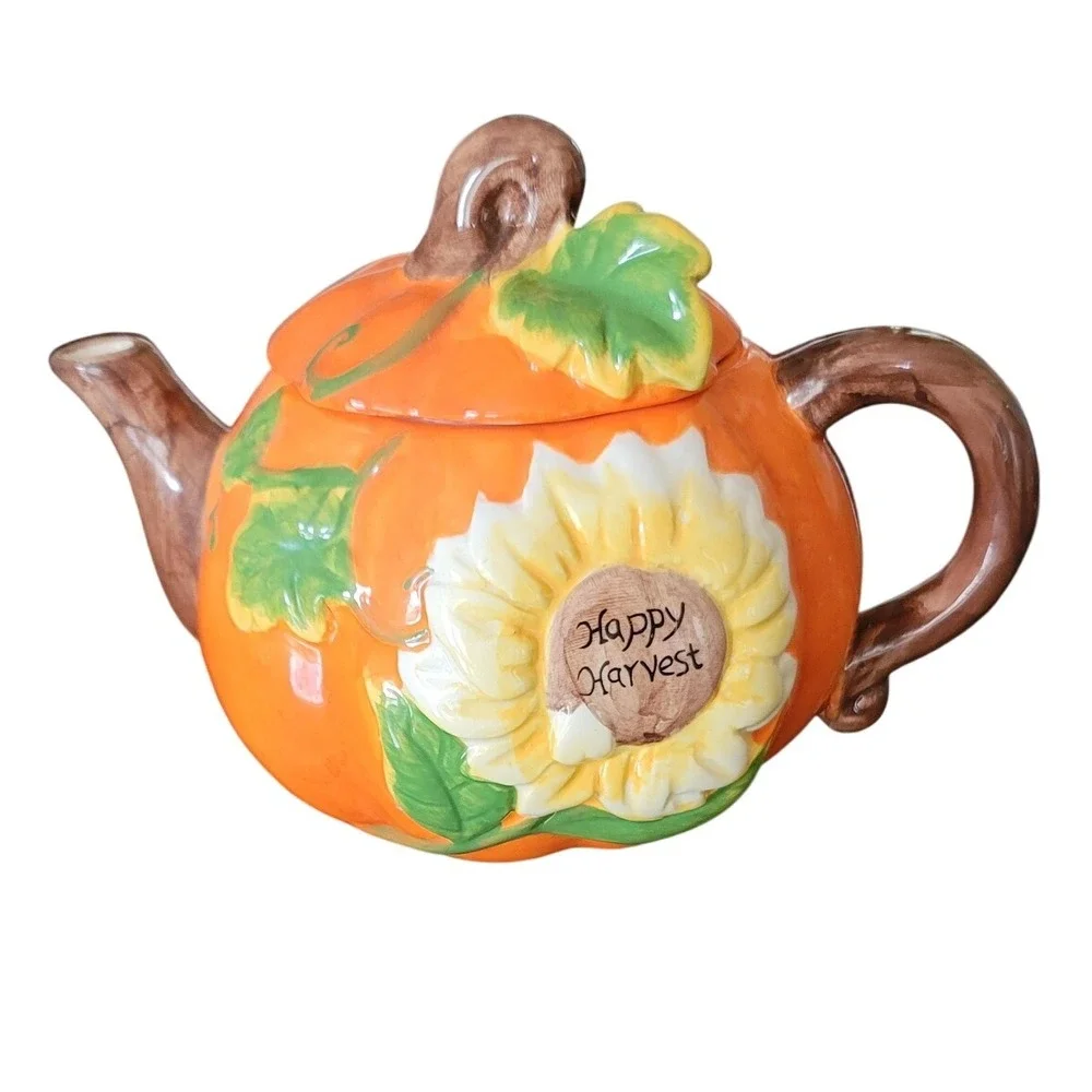 Autumn Harvest Ceramic Pumpkin Teapot w/ 2 Salt  Pepper Sets Seasonal Home Decor